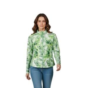 Carve Designs Active Wear Jacket in Green Tropical Print w/Full Zipper Size M